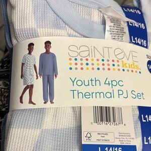 Saint Eve Youth 4pc Kids Blue and White Thermal Pajama Set